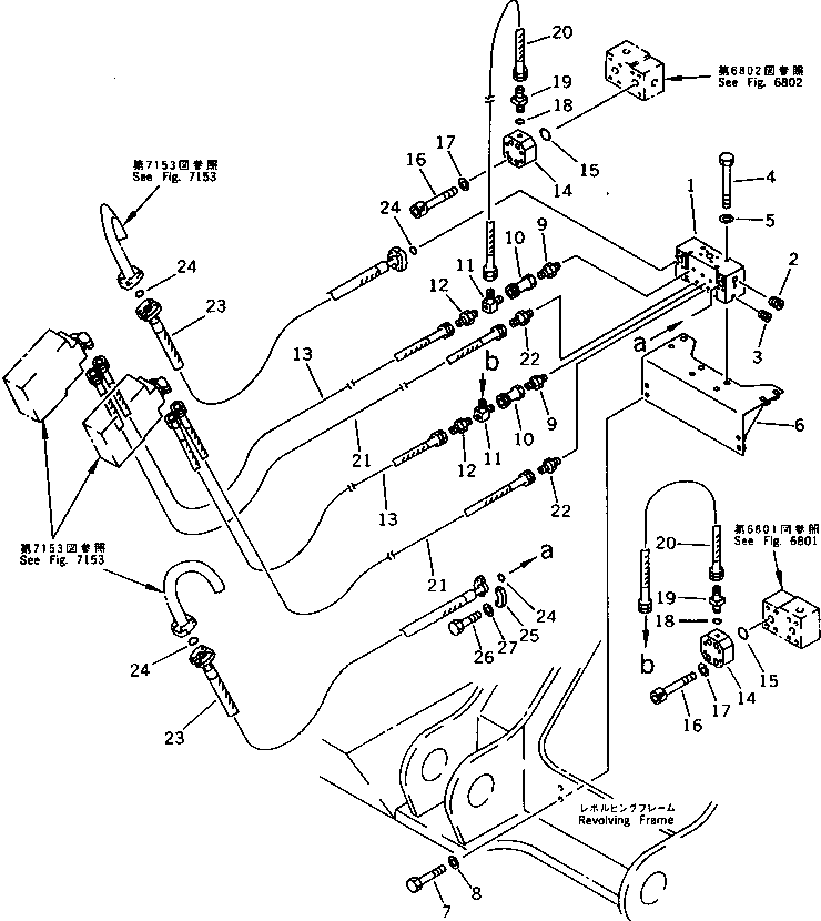 Komatsu parts book diagram for PC650SE-3 S/N 10501-UP: BOOM CYLINDER PIPING (FOR CYLINDER LOCK VALVE) (2/3)