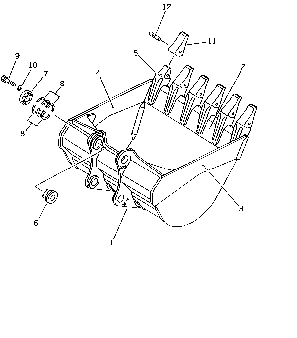 Komatsu parts book diagram for PC650SE-3 S/N 10501-UP: BUCKET ? 3.8M3 ? WIDTH 1930MM (HORIZONTAL PIN TYPE)(#10501-10892)