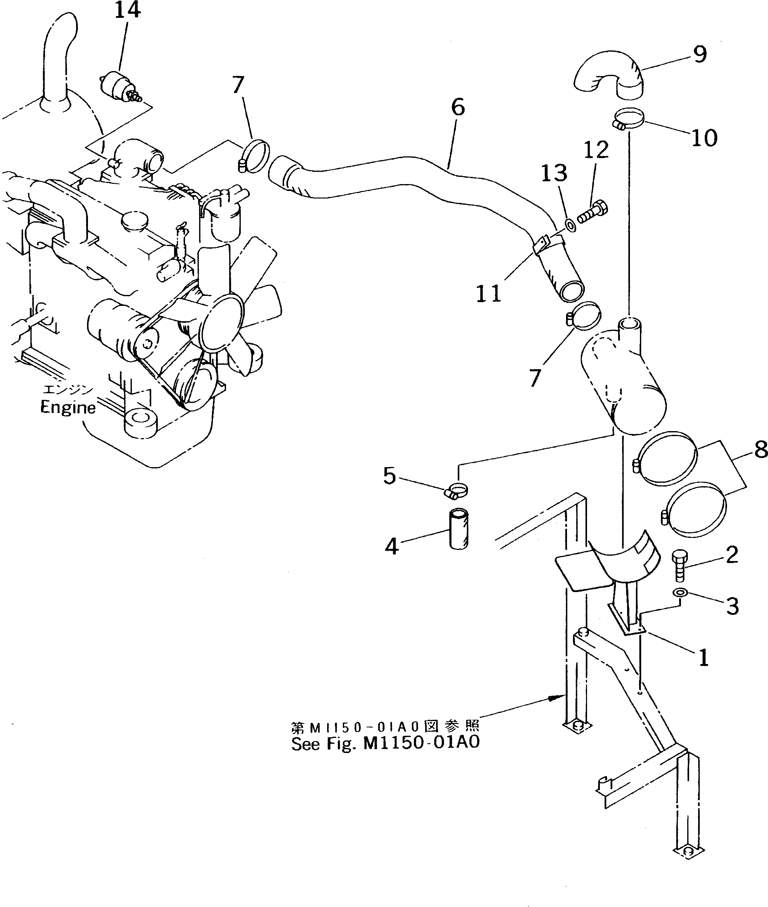 Komatsu parts book diagram for PC70-7E-B S/N 45001-UP: AIR CLEANER MOUNT (6 INCH)(#45001-52373)