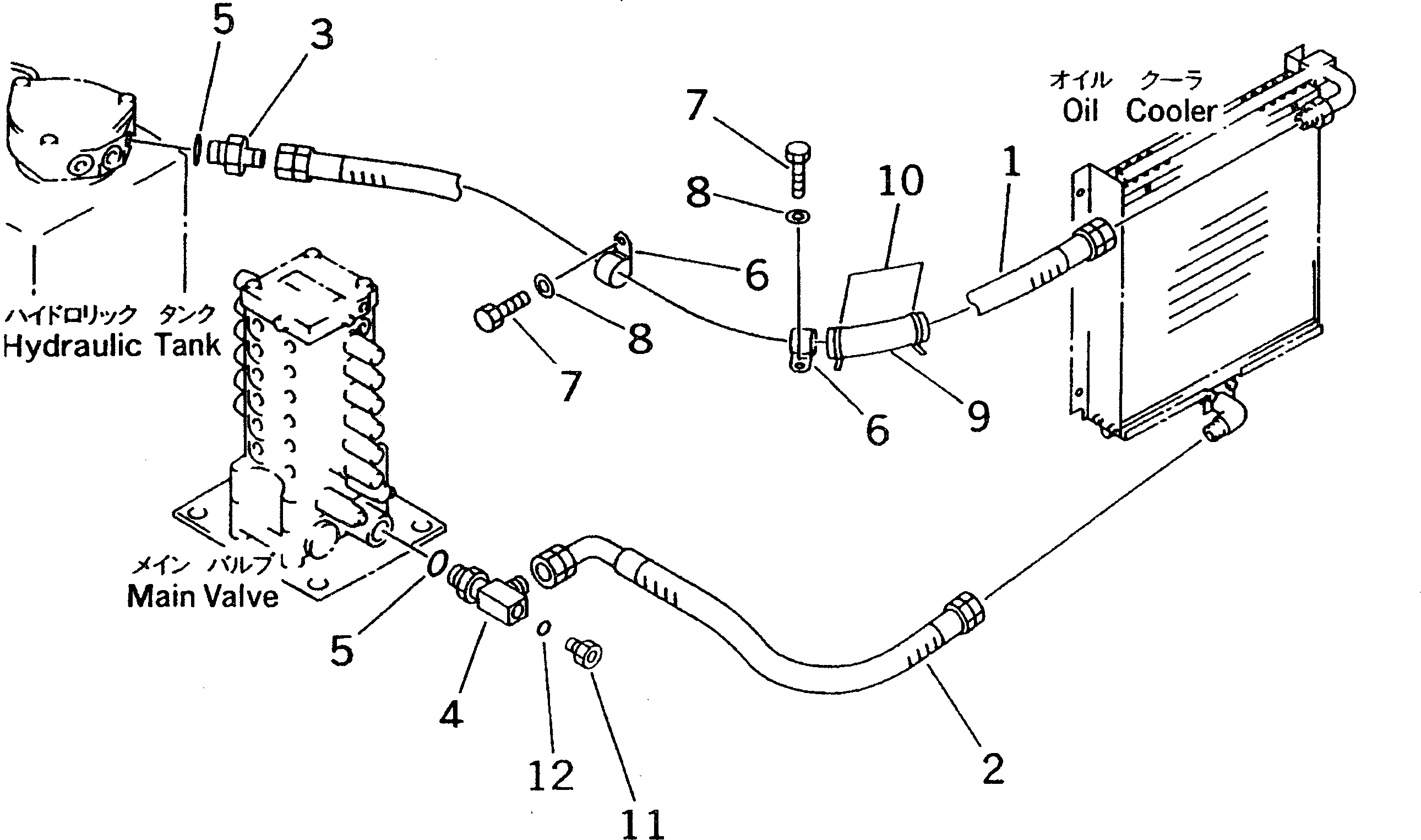 Komatsu parts book diagram for PC70-7E-B S/N 45001-UP: OIL COOLER LINE (1-ACTUATER ATTACHMENT AND PLUG)(#45001-52373)