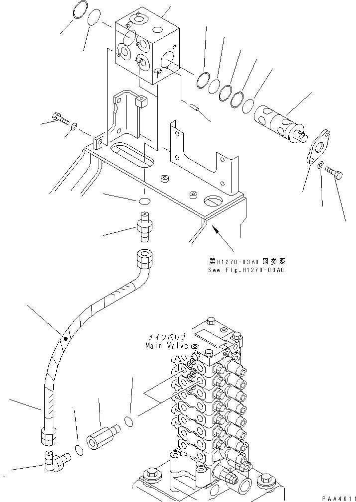 Komatsu parts book diagram for PC70-7E-B S/N 45001-UP: ATTACHMENT LINE (MAIN VALVE PIPING AND CONVERTIBLE VALVE)(#45001-59664)