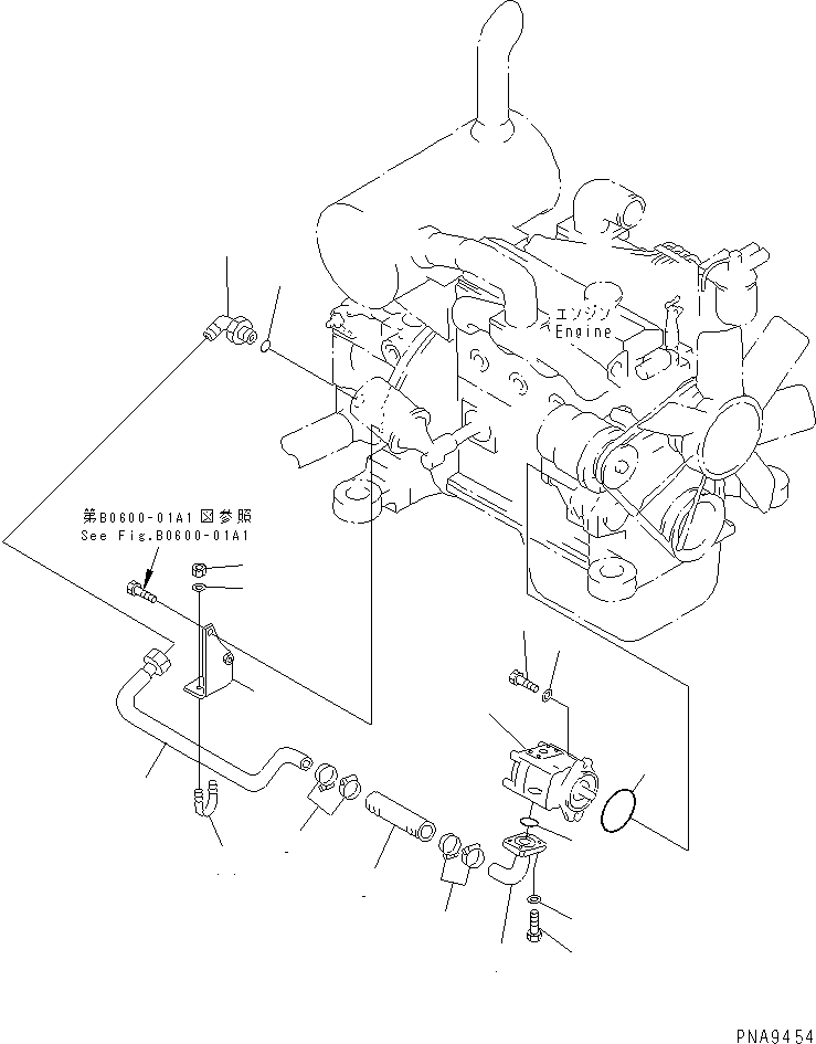 Komatsu parts book diagram for PC70-7E-B S/N 45001-UP: BLADE LINE (UPPER) (PUMP LINE)(#45001-52373)