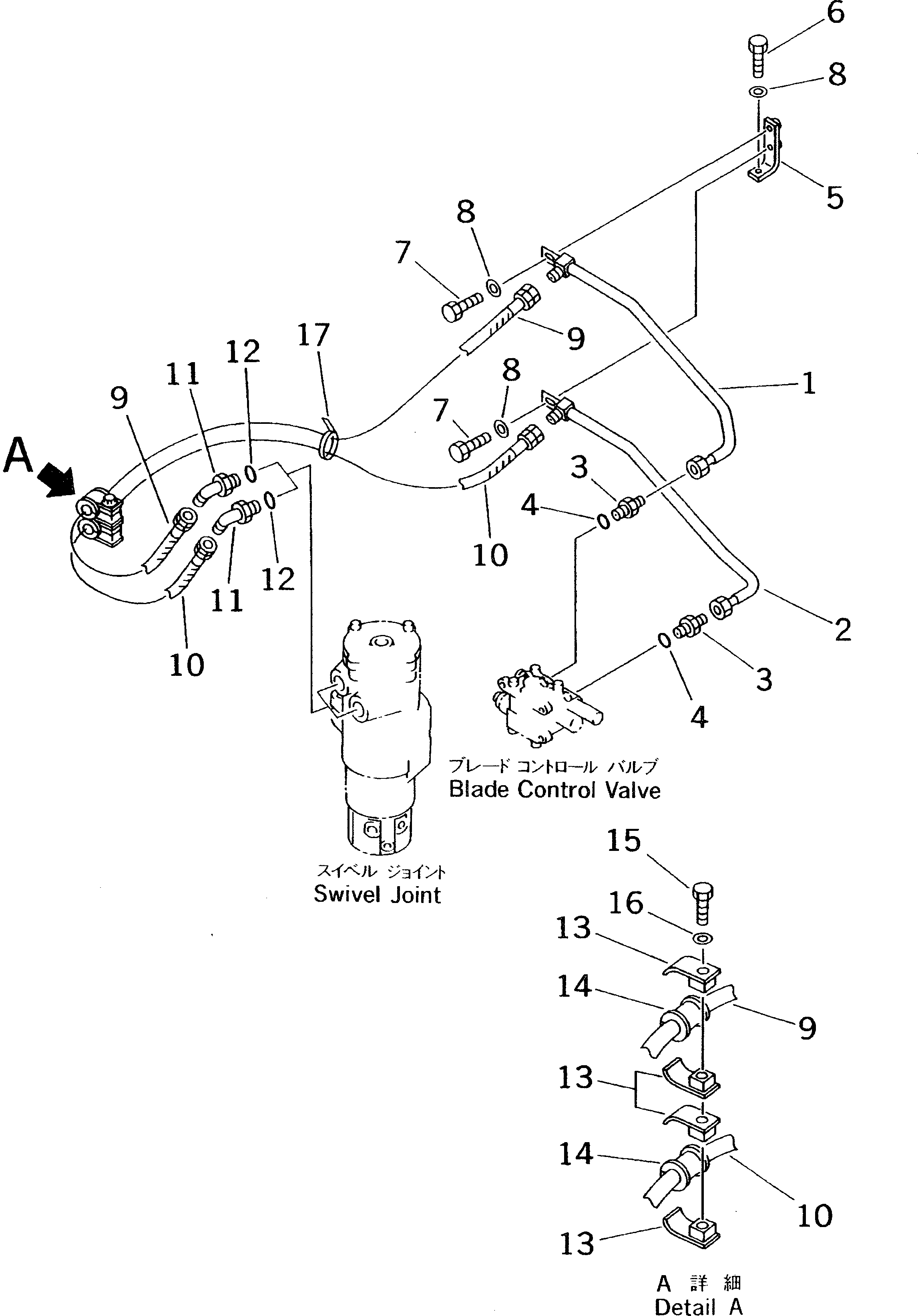 Komatsu parts book diagram for PC70-7E-B S/N 45001-UP: BLADE LINE (UPPER) (CYLINDER LINE)(#45001-52373)