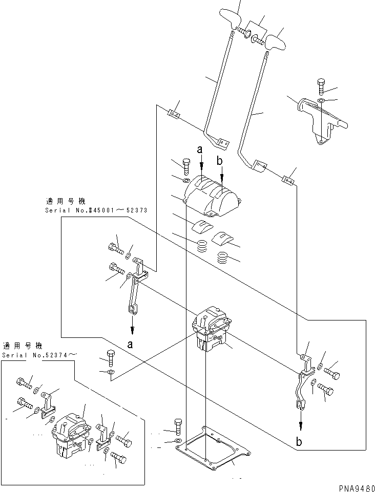 Komatsu parts book diagram for PC70-7E-B S/N 45001-UP: FLOOR FRAME (TRAVEL LEVER) (FOR 1-ACTUATER ATTACHMENT)