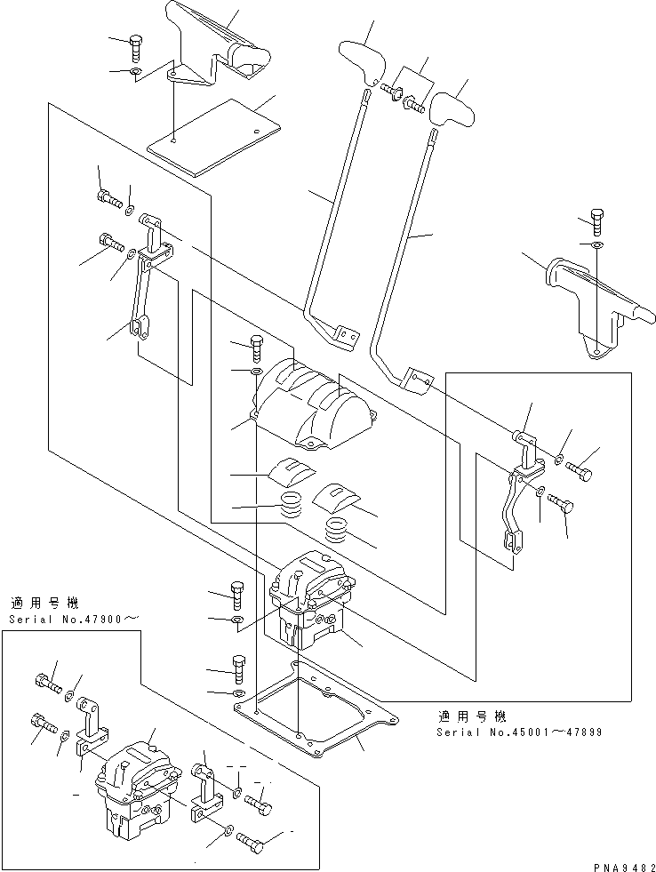 Komatsu parts book diagram for PC70-7E-B S/N 45001-UP: FLOOR FRAME (TRAVEL LEVER) (FOR TRAVEL PEDAL)