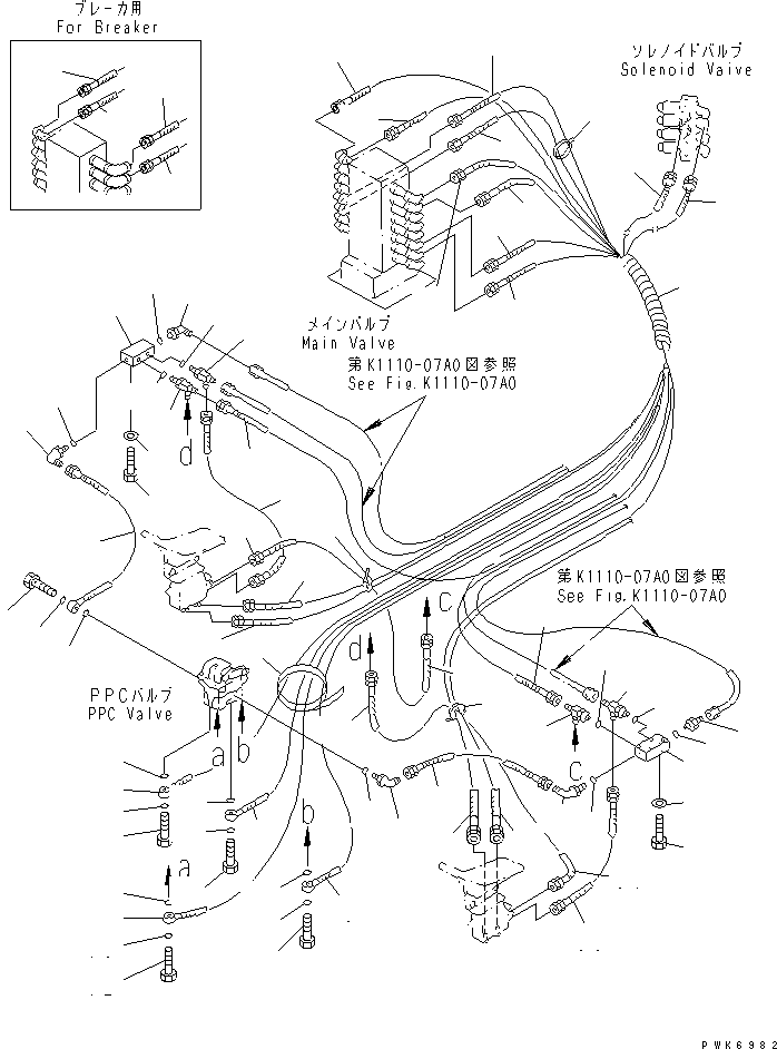 Komatsu parts book diagram for PC70-7E-B S/N 45001-UP: FLOOR FRAME (P.P.C. TRAVEL LINE) (FOR 2-ACTUATER ATTACHMENT)(#52374-)