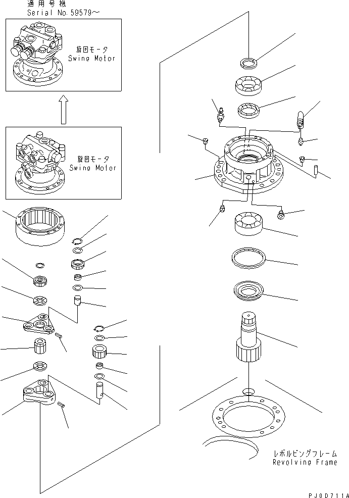 Komatsu parts book diagram for PC70-7E-B S/N 45001-UP: SWING MACHINERY (MACHINERY)