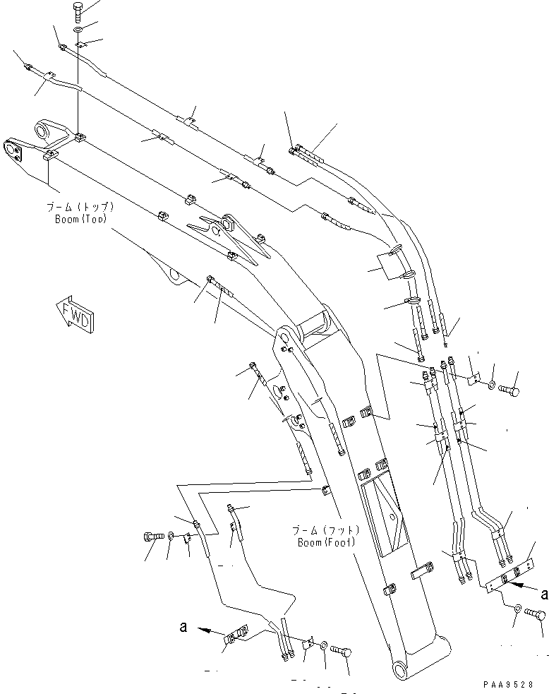 Komatsu parts book diagram for PC70-7E-B S/N 45001-UP: 2-PIECE BOOM (HYDRAULIC LINE)