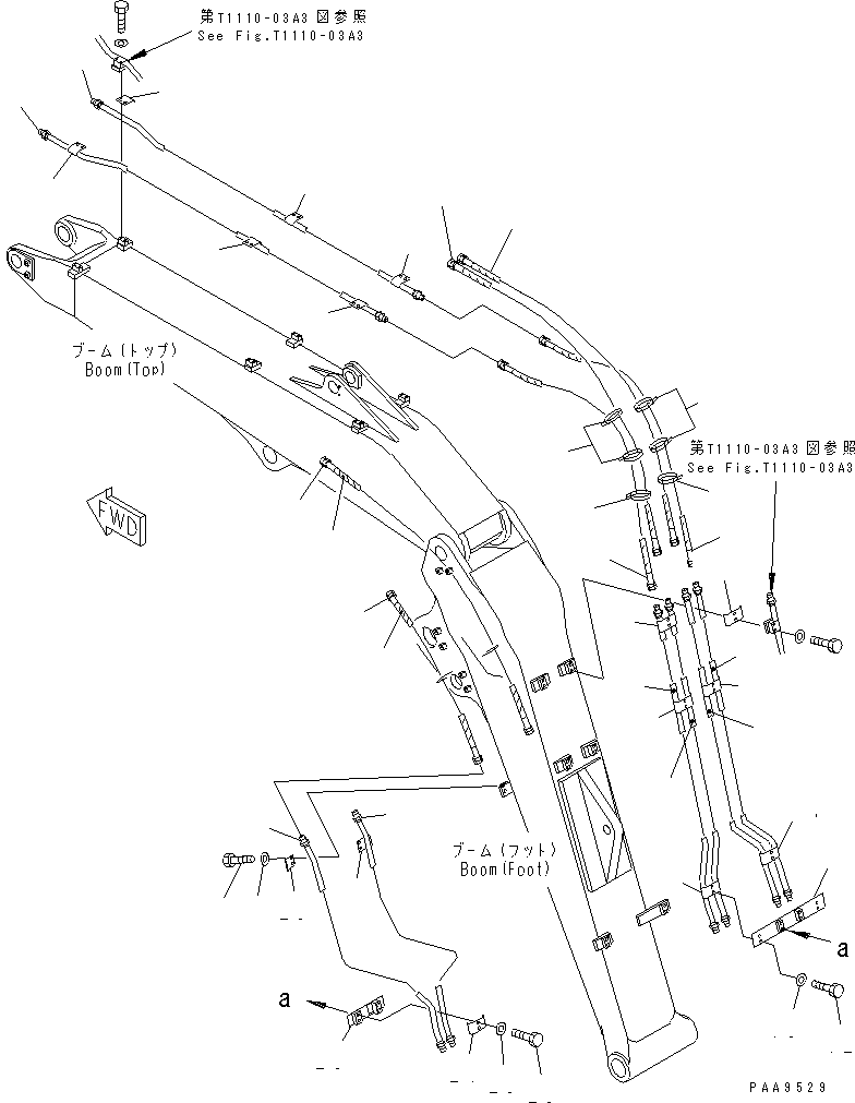 Komatsu parts book diagram for PC70-7E-B S/N 45001-UP: 2-PIECE BOOM (HYDRAULIC LINE) (FOR 1-ACTUATER ATTACHMENT)