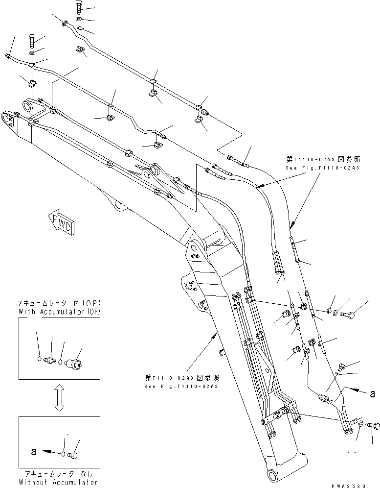 Komatsu parts book diagram for PC70-7E-B S/N 45001-UP: 2-PIECE BOOM (ADDITIONAL LINE) (FOR 1-ACTUATER ATTACHMENT)