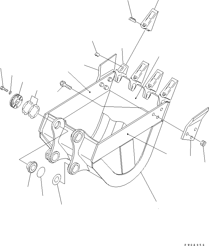 Komatsu parts book diagram for PC70-7E-B S/N 45001-UP: REINFORCED BUCKET ? 0.25M3 WIDTH 750MM (VERTICAL PIN TYPE)