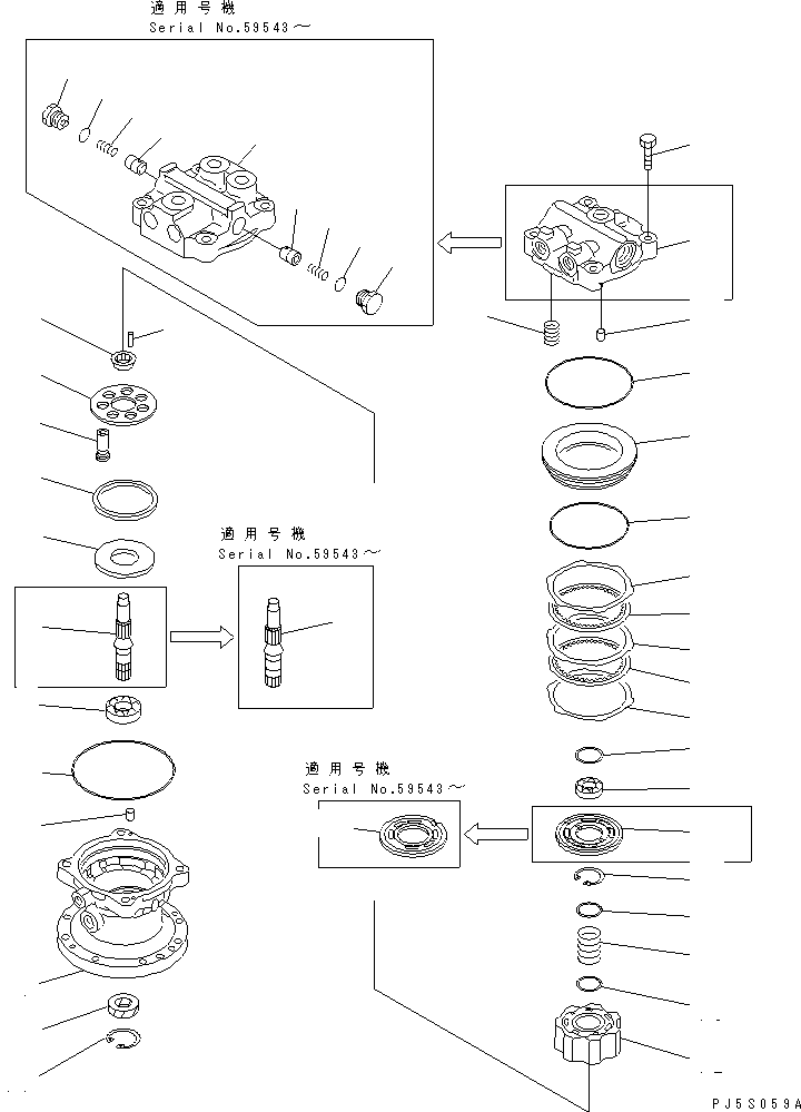 Komatsu parts book diagram for PC70-7E-B S/N 45001-UP: SWING MOTOR (1/2)