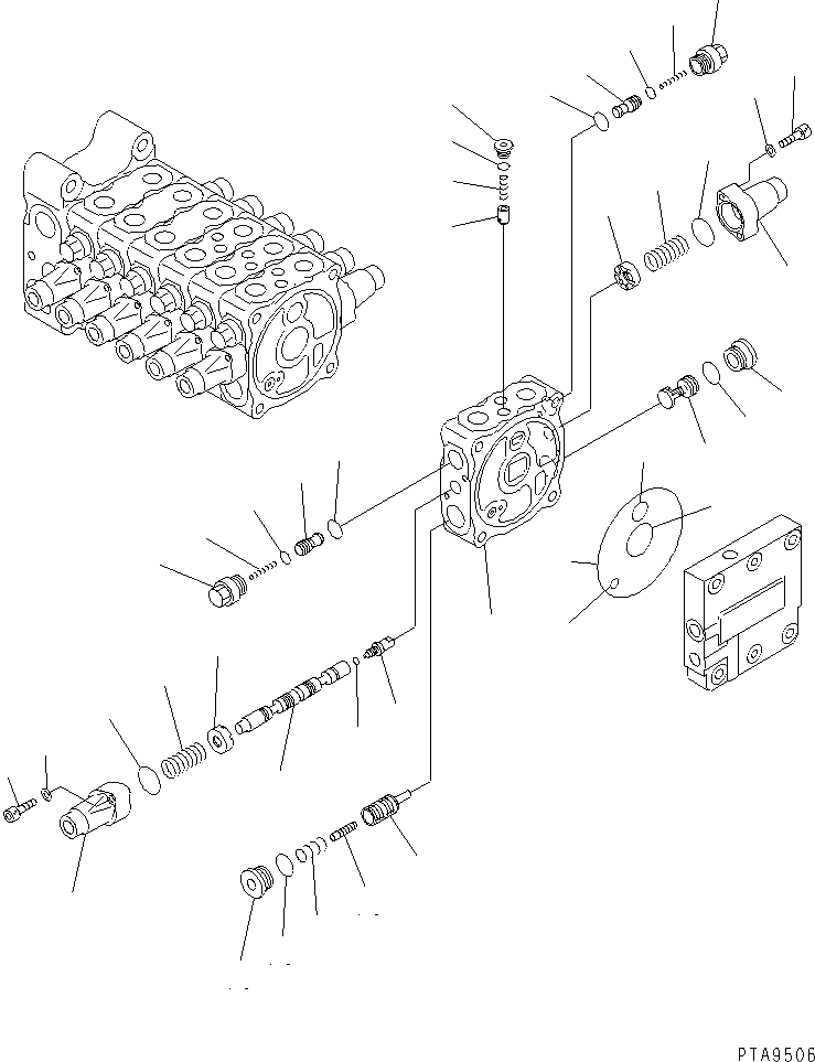 Komatsu parts book diagram for PC70-7E-B S/N 45001-UP: MAIN VALVE (7-VALVE) (6/7)(#45001-52373)