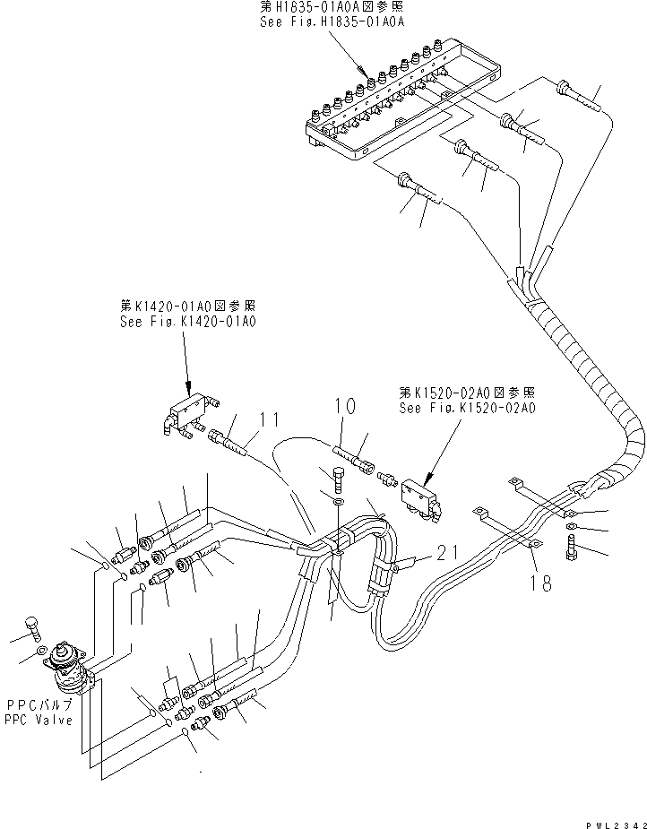 Excavators Komatsu / PC750LC-6K-01 S/N K30001-UP(pc750lcu) / PPC WORK LINE (HOSE ? L.H.)(#K30055-K31999)(240750 : K1520-01A0A)