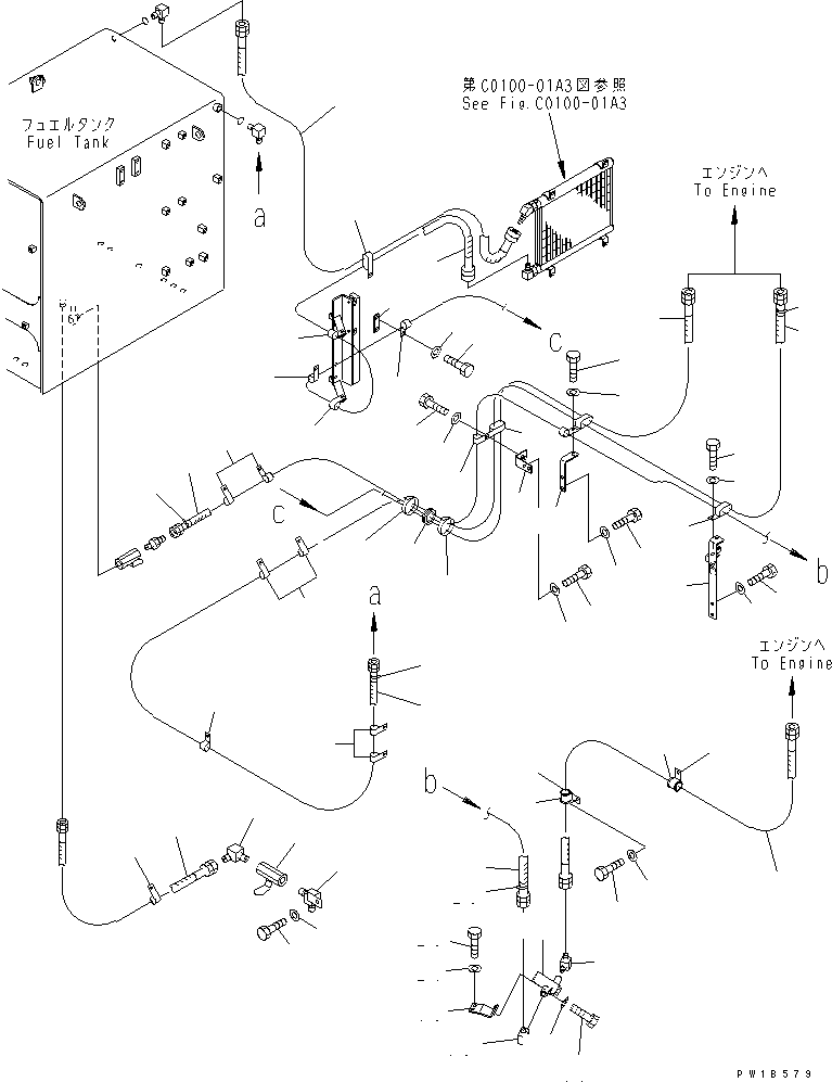 Komatsu parts book diagram for PC750SE-6 S/N 10001-UP (For North America): FUEL PIPING(#11001-)