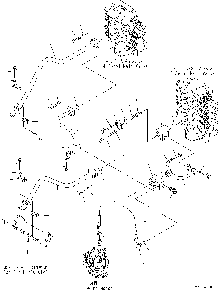 Komatsu parts book diagram for PC750SE-6 S/N 10001-UP (For North America): VALVE DELIVERY PIPING (BUCKET) (WITH SERVICE VALVE)(#11001-)