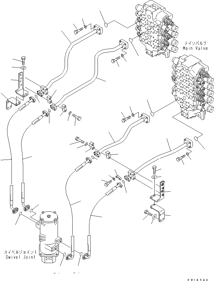 Komatsu parts book diagram for PC750SE-6 S/N 10001-UP (For North America): VALVE DELIVERY PIPING (TRAVEL)(#11001-)