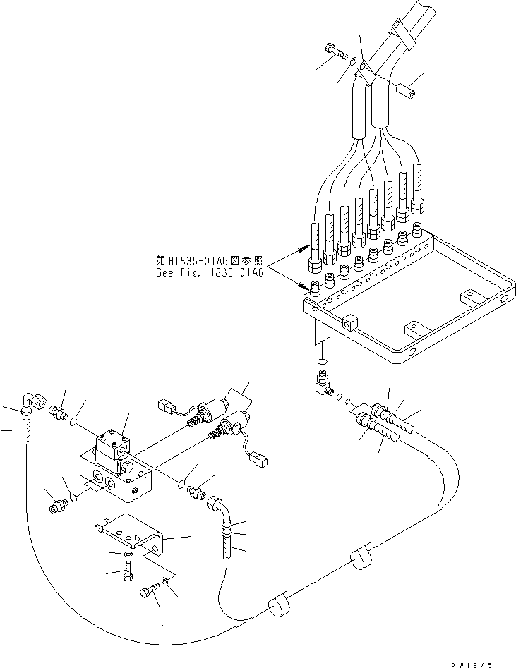 Komatsu parts book diagram for PC750SE-6 S/N 10001-UP (For North America): PPC LINE JOINT (BOOM SHAKE DAMP VALVE) (B/H)(#11001-)