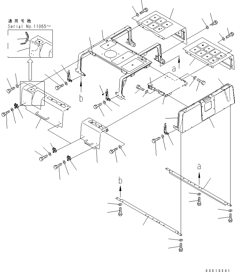 Komatsu parts book diagram for PC750SE-6 S/N 10001-UP (For North America): HOOD (COVER) (SANDY AND DUSTY TERRAIN SPEC.)(#11001-)