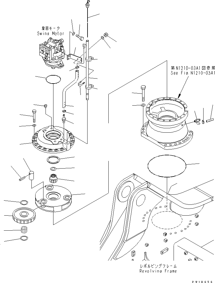 Komatsu parts book diagram for PC750SE-6 S/N 10001-UP (For North America): SWING MACHINERY (1ST CARRIER AND GAUGE SUPPORT) (REAR)(#11001-)