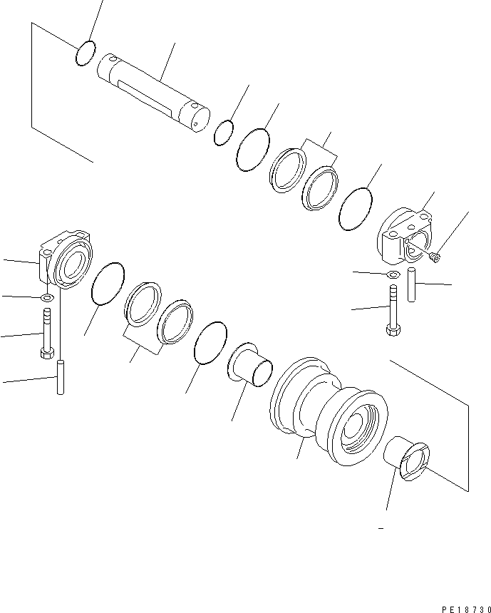 Komatsu parts book diagram for PC750SE-6 S/N 10001-UP (For North America): TRACK FRAME (TRACK ROLLER) (L.H.)(#11001-)