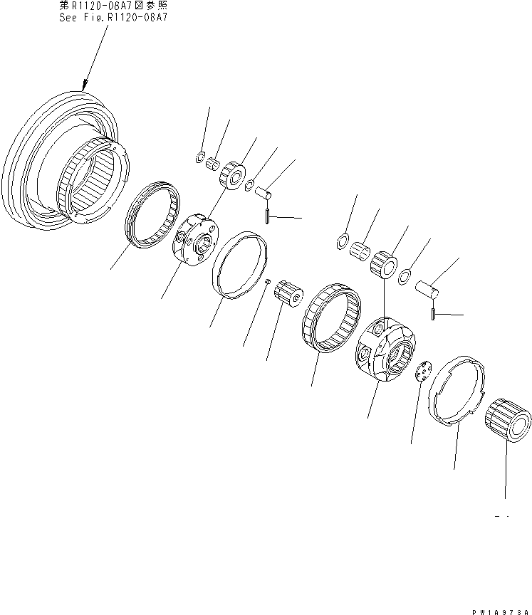 Komatsu parts book diagram for PC750SE-6 S/N 10001-UP (For North America): TRACK FRAME (FINAL DRIVE) (1ST AND 2ND CARRIER) (L.H.)(#11001-)