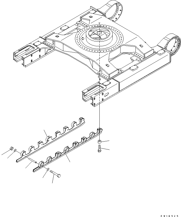 Komatsu parts book diagram for PC750SE-6 S/N 10001-UP (For North America): TRACK FRAME (TRACK ROLLER FULL GUARD) (R.H.)(#11001-)
