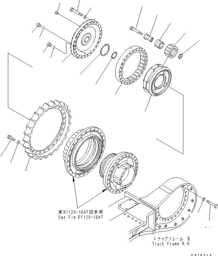 Komatsu parts book diagram for PC750SE-6 S/N 10001-UP (For North America): TRACK FRAME (FINAL DRIVE) (3RD CARRIER AND SPROCKET) (R.H.)(#11001-)