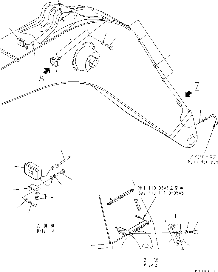 Komatsu parts book diagram for PC750SE-6 S/N 10001-UP (For North America): BOOM (WORKING LAMP) (FOR BACKHOE)(#11001-)