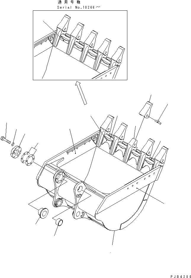 Komatsu parts book diagram for PC750SE-6 S/N 10001-UP (For North America): BUCKET 4.0M3 (CECE 3.5M3) ? 2000MM (HORIZONTAL PIN TYPE)