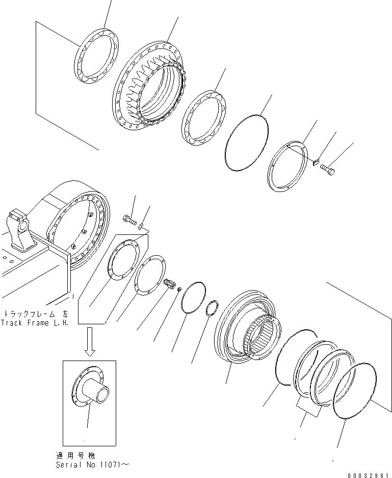 Komatsu parts book diagram for PC750SE-6 S/N 10001-UP (For North America): FINAL DRAVE ASS'Y (SHAFT AND HUB) (SUPPLY PARTS)(#11001-)