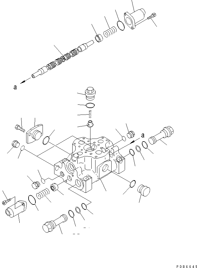 Komatsu parts book diagram for PC750SE-6 S/N 10001-UP (For North America): MAIN VALVE (1-SPOOL) (1/2) (FOR LOADER)