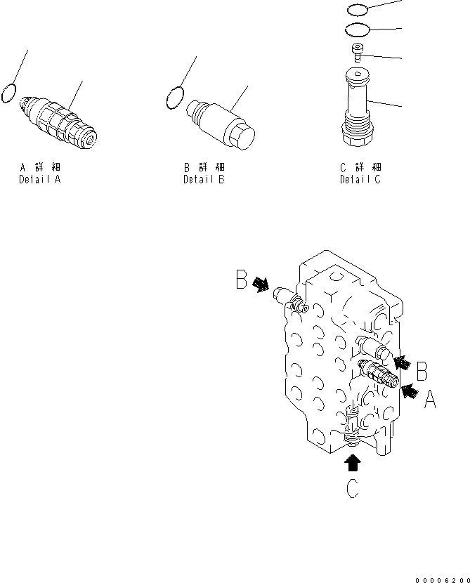 Komatsu parts book diagram for PC750SE-6 S/N 10001-UP (For North America): MAIN VALVE (4-SPOOL) (5/6)(#11001-)