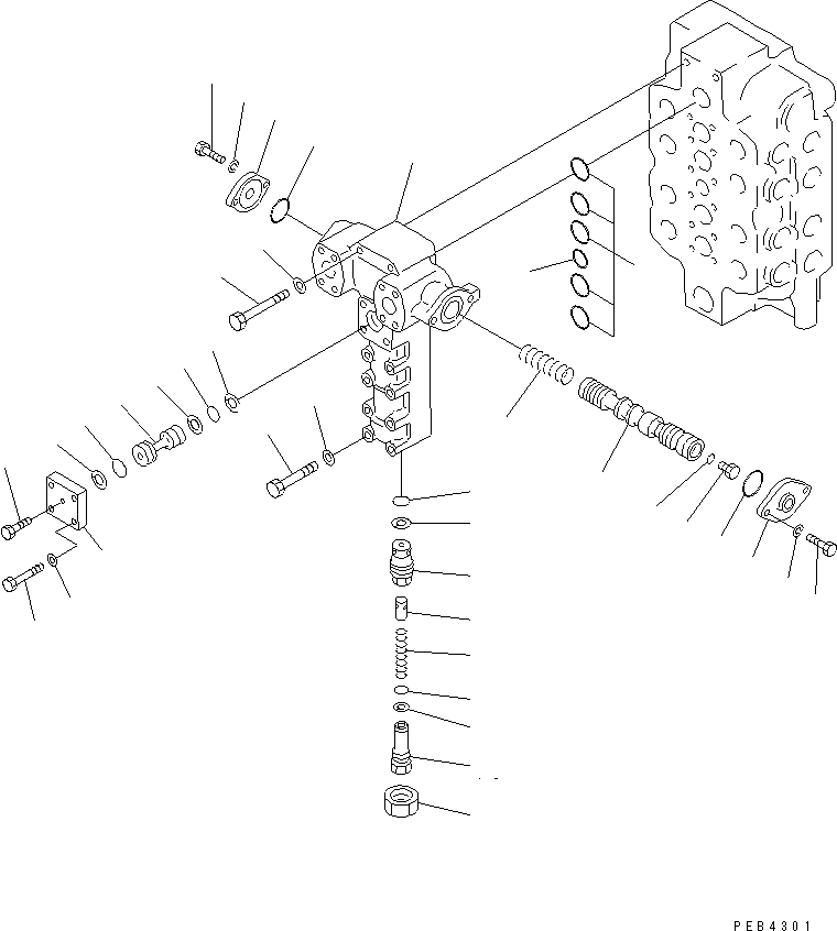 Komatsu parts book diagram for PC750SE-6 S/N 10001-UP (For North America): MAIN VALVE (4-SPOOL) (6/6)(#11001-)