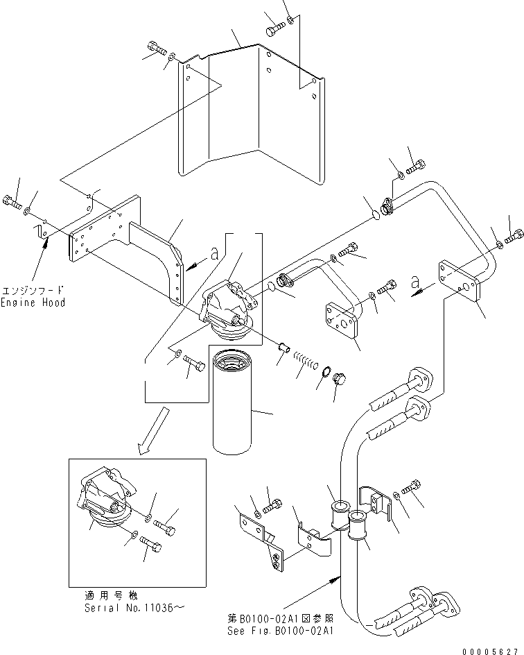 Komatsu parts book diagram for PC750SE-6-AM S/N 10001-UP: ENGINE MOUNTING (OIL FILTER LINES) (OIL FILTER)(#11001-)