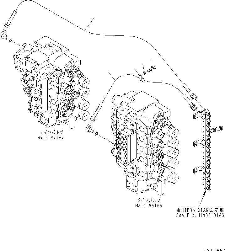 Komatsu parts book diagram for PC750SE-6-AM S/N 10001-UP: PPC TRAVEL LINE(#11001-)