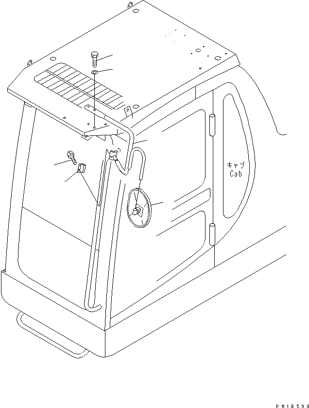 Komatsu parts book diagram for PC750SE-6-AM S/N 10001-UP: REAR VIEW MIRROR ? L.H. (STEP) (WITH F.O.P.S. AND FRONT GUARD)(#11001-)