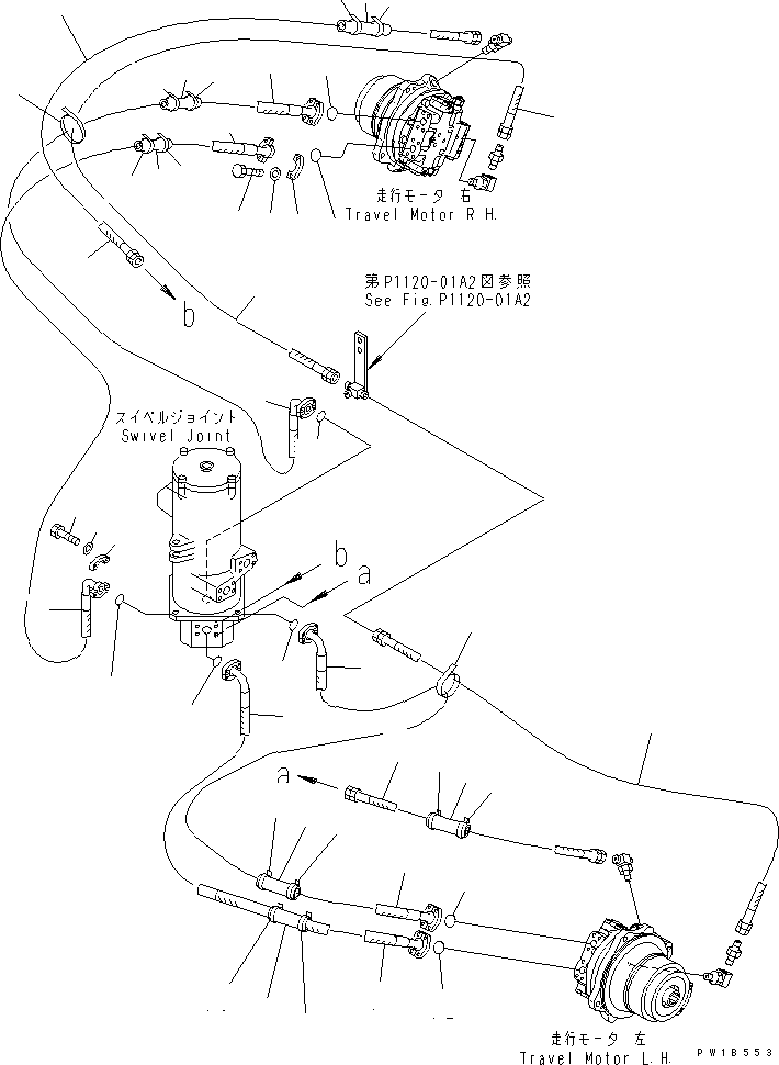 Komatsu parts book diagram for PC750SE-6-AM S/N 10001-UP: TRAVEL PIPING (MOTOR SIDE)(#11001-)