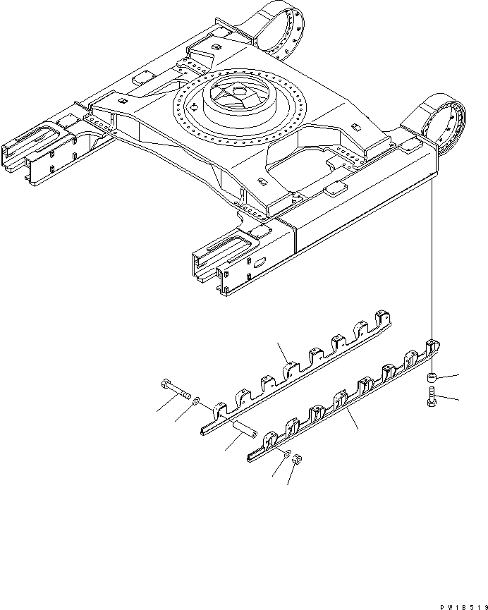 Komatsu parts book diagram for PC750SE-6-AM S/N 10001-UP: TRACK FRAME (TRACK ROLLER FULL GUARD) (L.H.)(#11001-)