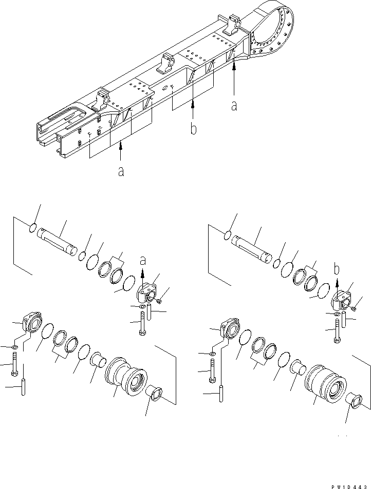 Komatsu parts book diagram for PC750SE-6-AM S/N 10001-UP: TRACK FRAME (TRACK ROLLER) (R.H.)(#11001-)