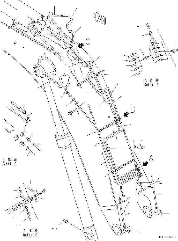 Komatsu parts book diagram for PC750SE-6-AM S/N 10001-UP: BOOM (7.1M) (LUBRICATION) (FOR BACKHOE)(#11001-)