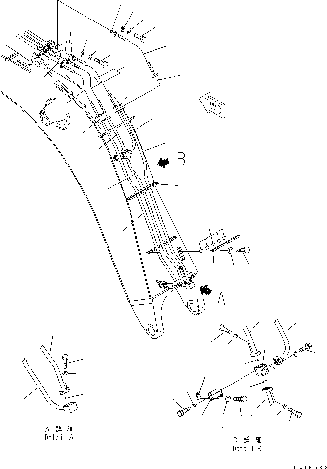 Komatsu parts book diagram for PC750SE-6-AM S/N 10001-UP: BOOM (7.1M) (ARM CYLINDER PIPING) (FOR BACKHOE)(#11001-)