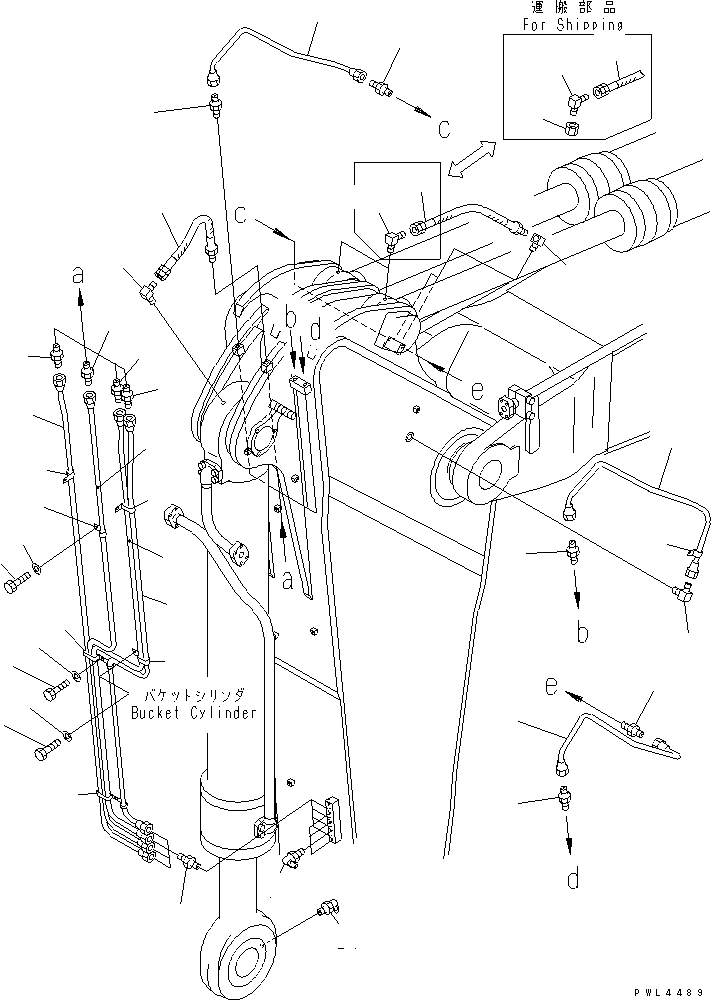 Komatsu parts book diagram for PC750SE-6-AM S/N 10001-UP: ARM (2.9M) (LUBRICATION) (FOR BACKHOE)(#10283-)