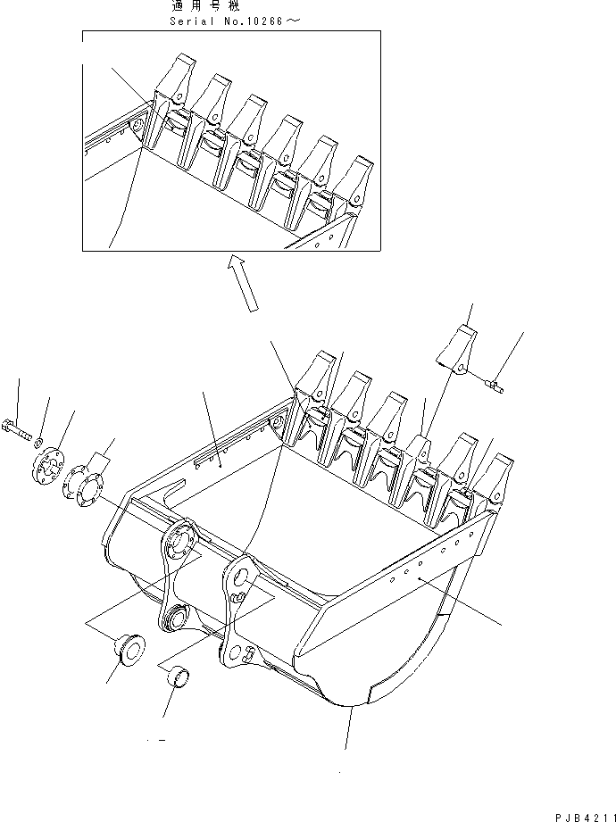 Komatsu parts book diagram for PC750SE-6-AM S/N 10001-UP: BUCKET 4.3M3 (CECE 3.8M3) ? 2150MM (HORIZONTAL PIN TYPE)