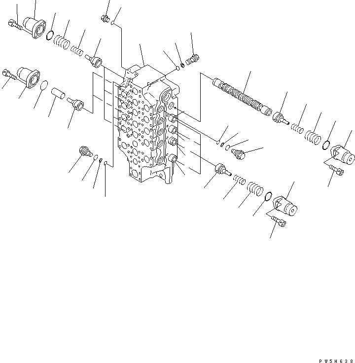 Komatsu parts book diagram for PC750SE-6-AM S/N 10001-UP: MAIN VALVE (1/5) (5-SPOOL)(#11001-)