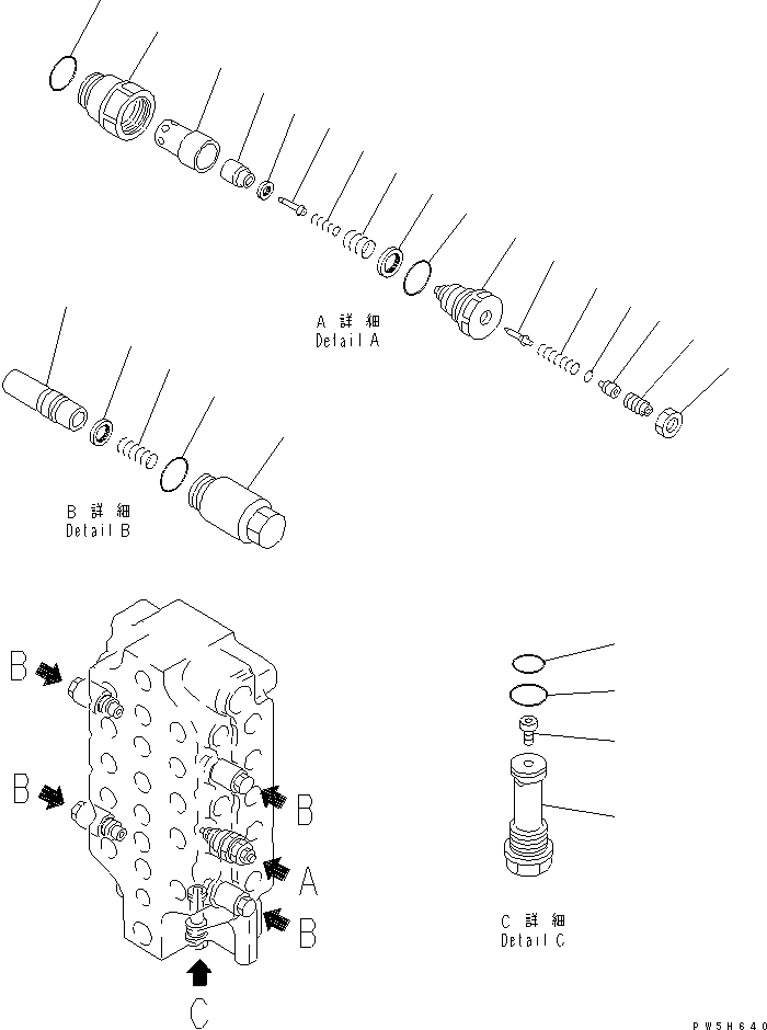 Komatsu parts book diagram for PC750SE-6-AM S/N 10001-UP: MAIN VALVE (5/5) (5-SPOOL)(#11001-)