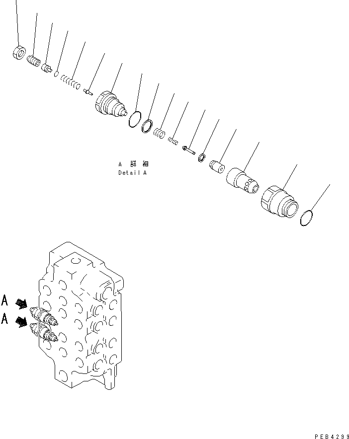Komatsu parts book diagram for PC750SE-6-AM S/N 10001-UP: MAIN VALVE (4/6) (4-SPOOL)(#11001-)