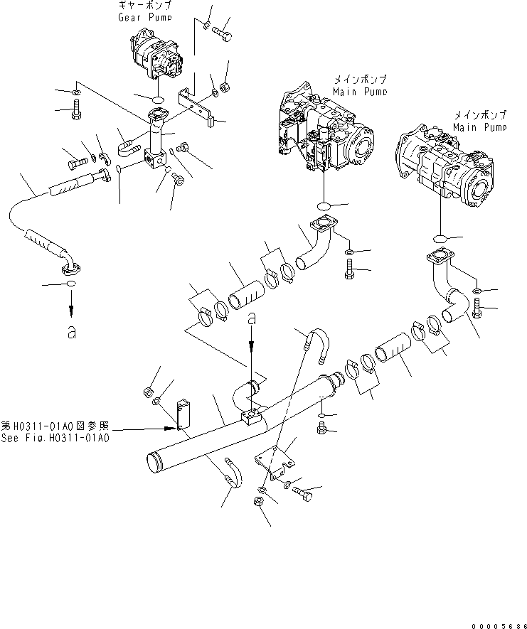 Excavators Komatsu / PC750SE-7K S/N K40001-UP(pc750s3u) / SUCTION PIPING (PUMP SIDE)(150180 : H0311-02A0)