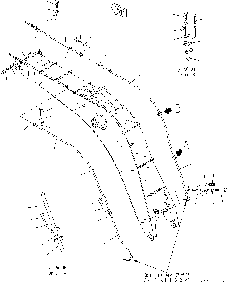 Excavators Komatsu / PC750SE-7K S/N K40001-UP(pc750s3u) / BOOM PIPING (7.1M WITH CYLINDER LOCK VALVE) (BUCKET CYLINDER LINE) (PC750SE)(360120 : T1110-15A2)