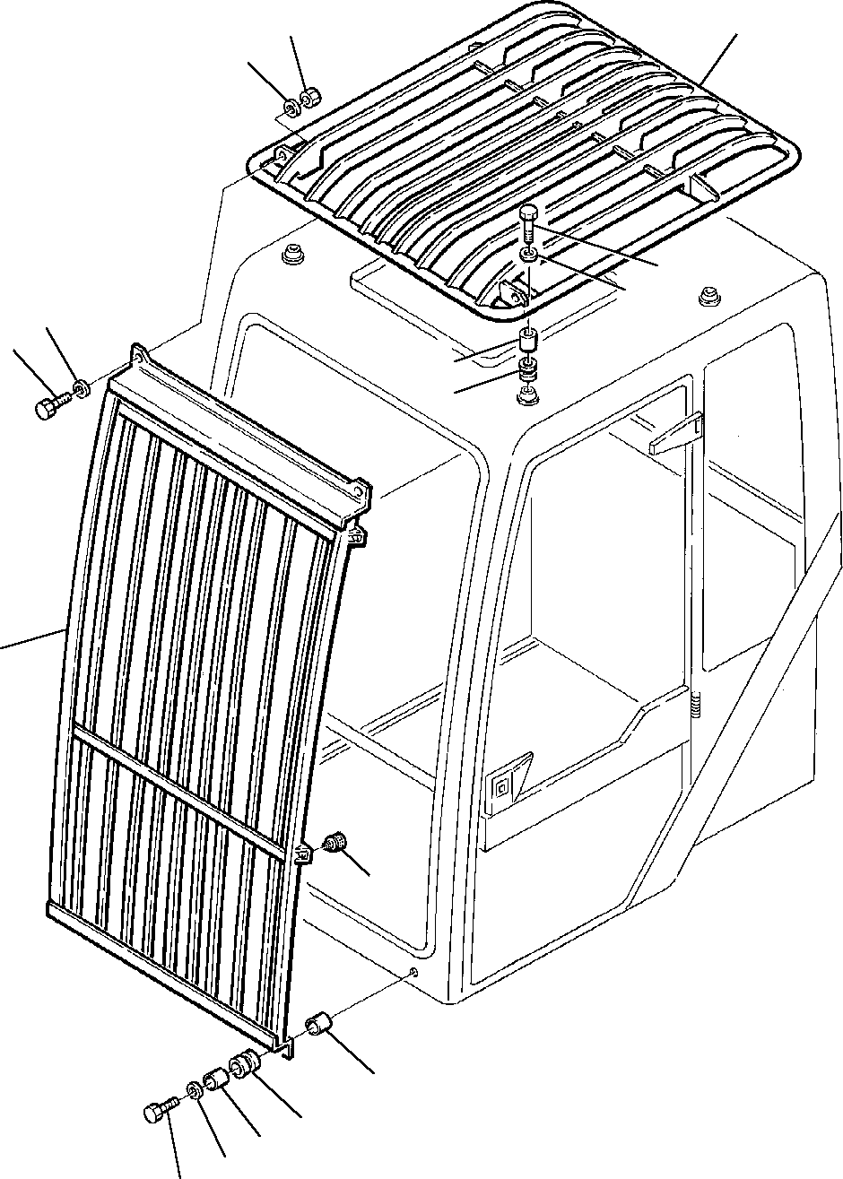 Komatsu parts book diagram for PC75-1 S/N 5000001-Up: TOP AND FRONT GUARD (CAB)